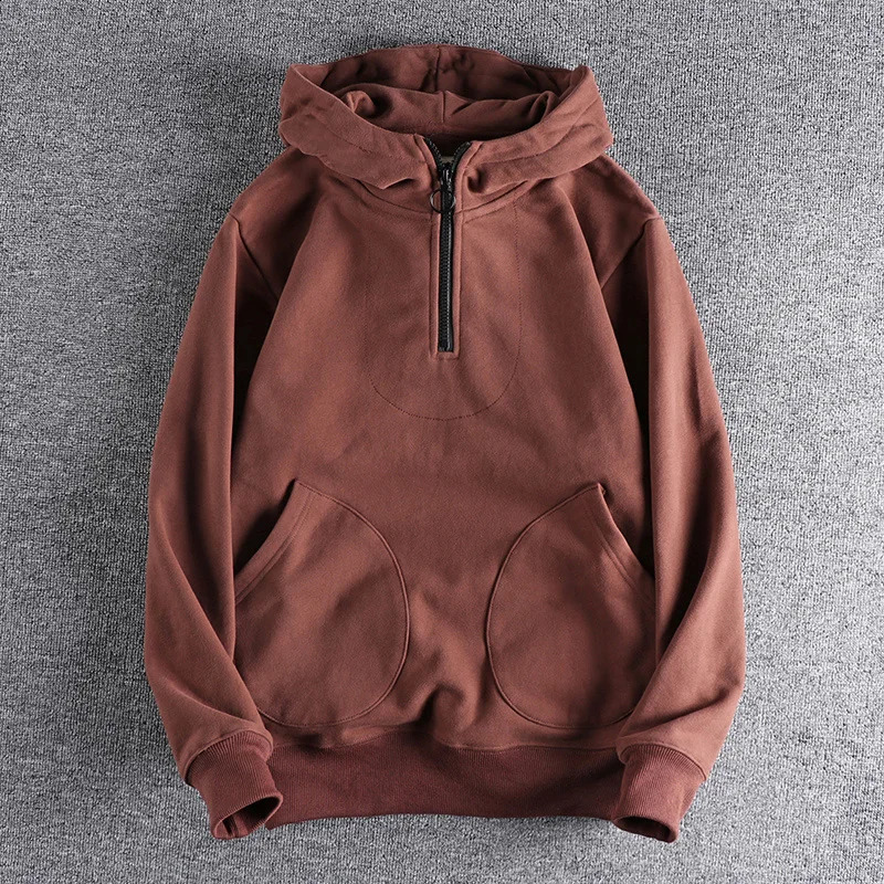 Heavy cashmere half zipper sweater mens hooded autumn and winter thick warm niche senior coat men 240829