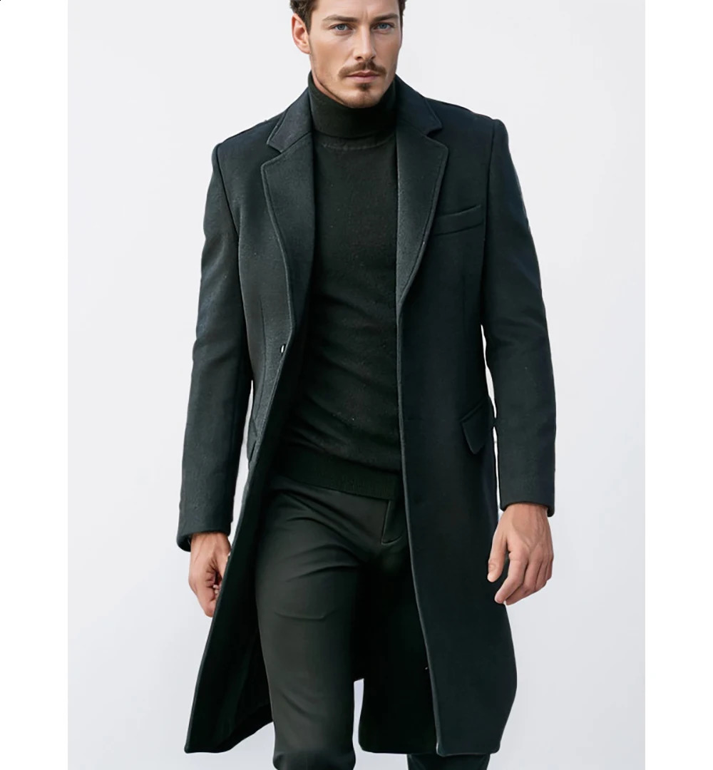 Autumn and winter mens clothing British style long sleeved trendy woolen coat fabric jacket 240830