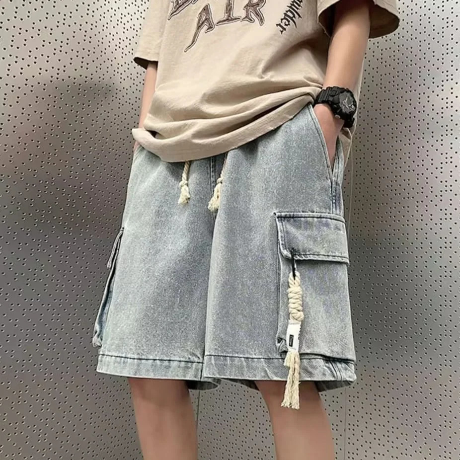 Été mince pantalon décontracté à cinq points à la mode polyvalent mid pantalons hommes shorts coton coton style cylindre style coréen 240829