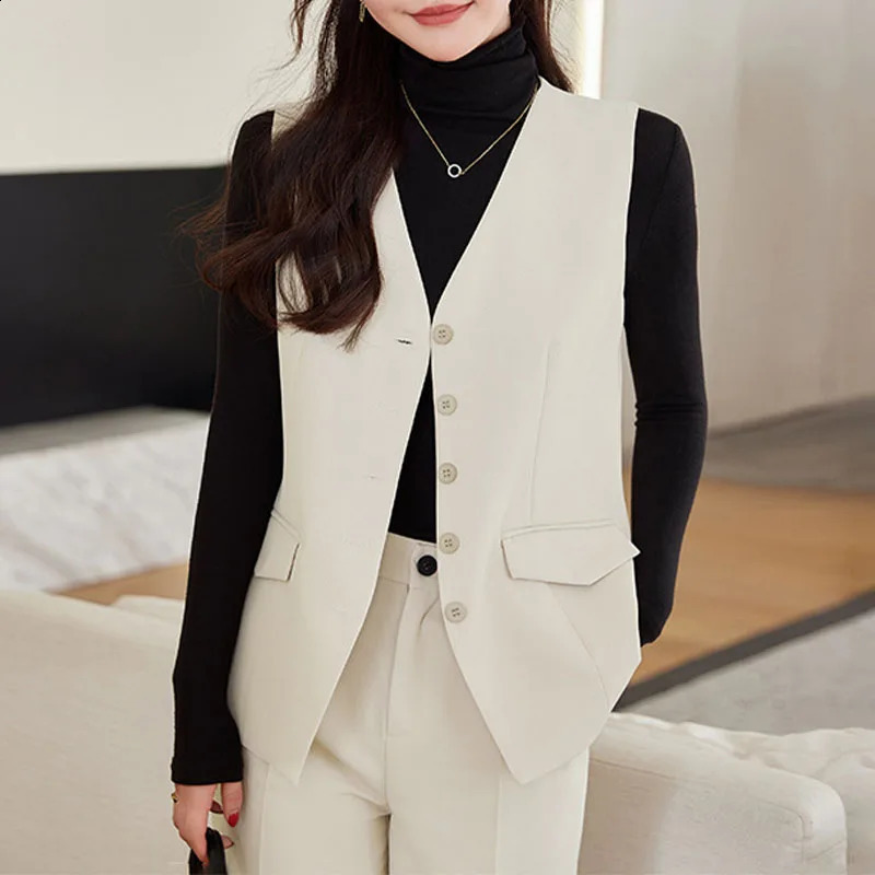 Womens suit vest 2024 spring/summer sleeveless jacket Korean fashion womens black and white V-neck jacket womens elegant vest 240830