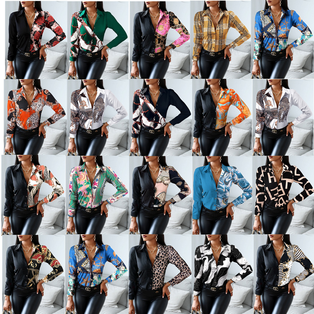 Fashion Women's Shirts 2018 spring New Luxury Women Print Lapel Women Designer Floral Printed Blouse