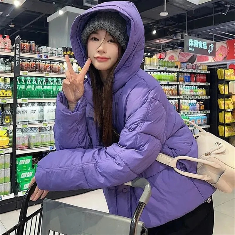 Womens Puffer Winter Jacket Hooded Pockets Cotton Parkas Jackets Warm Thick Coats Female Outerwear Streetwear Clothes 240830