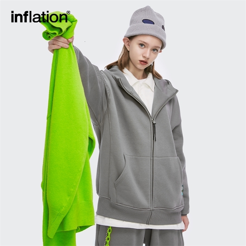 INFLATION Casual Zipper Hoodie Mens Winter Thick Wool Sweatshirt Jacket Neutral Matching Hoodie Couple 240829