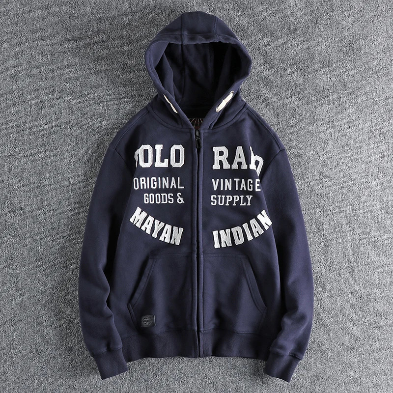 Autumn and Winter American Retro Heavyweight Long Sleeve Hoodie Mens Fashion Thick Velvet Casual Cardigan 240829