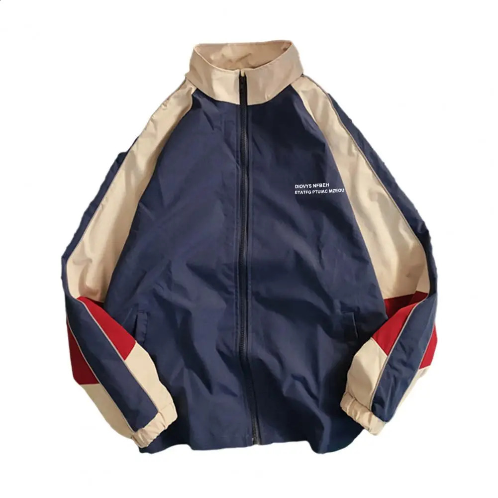 Mens hip-hop streetwear jacket retro color block patch work Harajuku jacket windproof jacket oversized track jacket pocket for autumn 240830