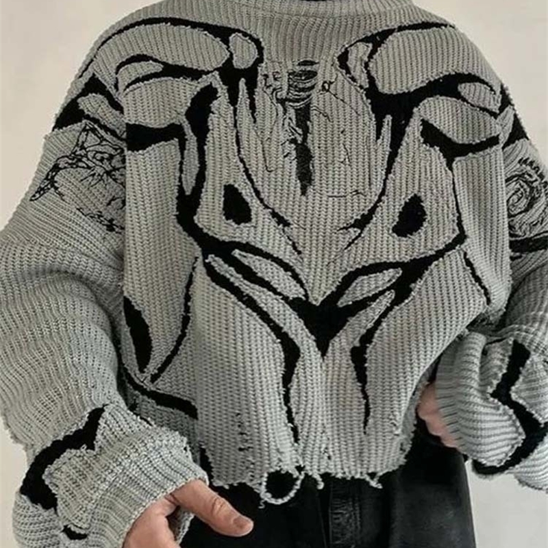 Customized Knitted Sweater Womens Winter Casual Retro Tear Pulling Flower Womens Loose Retro Destruction Original Hole Knitted Jumper 240829