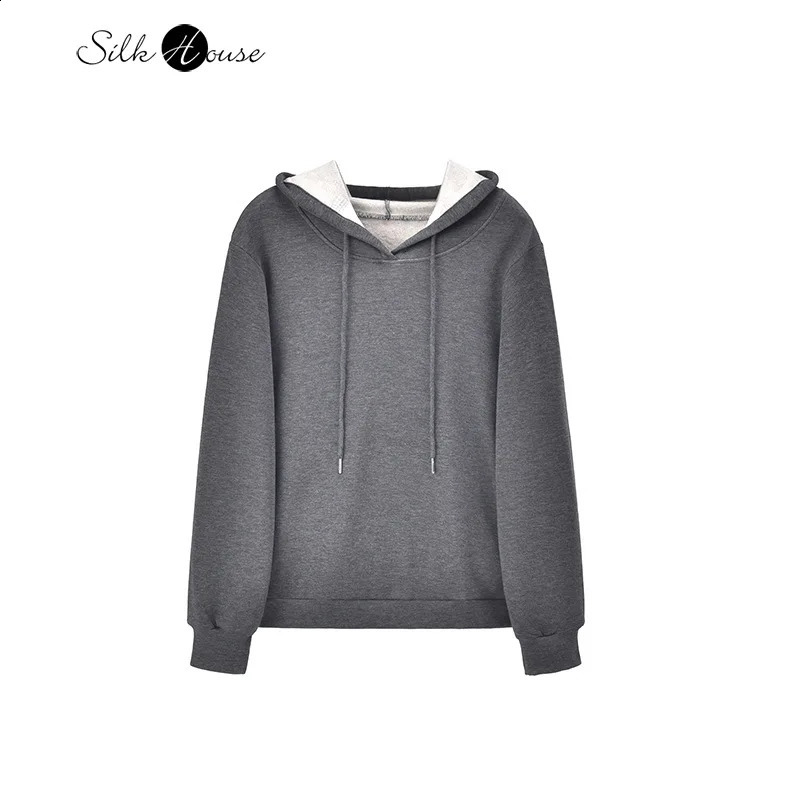 Womens Fashion Autumn and Winter Silk Brushed Hoodie Sweater Coat Loose Solid Color Pullover Hooded Hoodies 250815