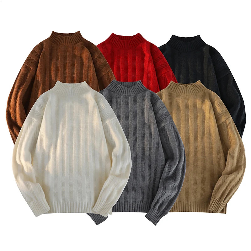 Autumn Winter Mens Turtleneck Sweater Mens Knitting Pullovers Rollneck Knitted Sweater Warm Men Jumper Slim Fit Casual Sweater 240829