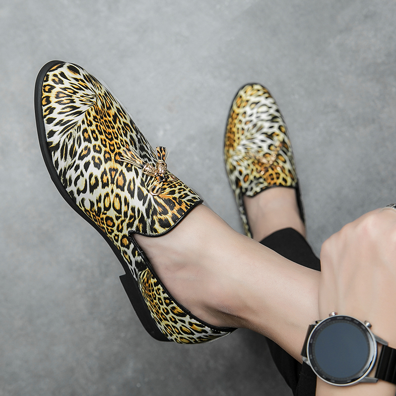 2025 Mens Leather Fashion Fringed Leopard Loafers Slip-on Party Casual Shoes for Men Large Size 38-46 Free 4c75