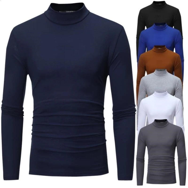 Mens Turtleneck solid color ultra-thin elastic thin pull spring autumn underwear Turtleneck mens knitted shirt bottom T-shirt top 240829