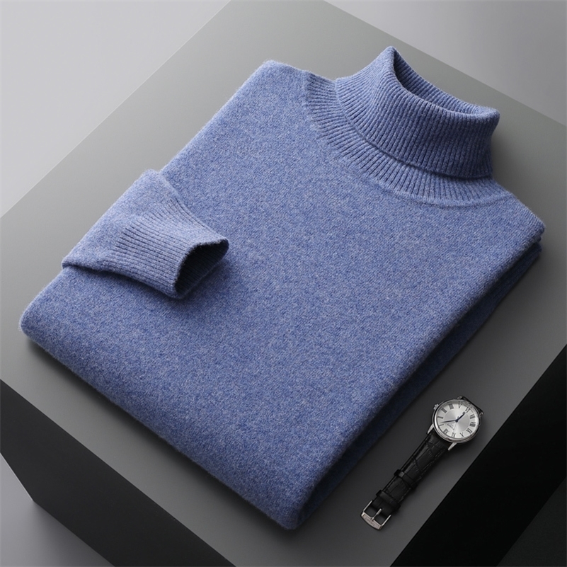 Automne et hiver 100% Sweater en cachemire mérinos pour hommes Pull en tricot avec collier de tortue à doublure chaude en veste de taille plus 24