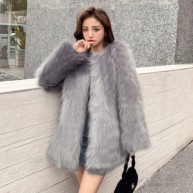 Faux Fur Coat Womens Clothing Fashion All-match Casual Winter Jacket Female Large Size Long Faux Fox Fur Ouerwear 240829