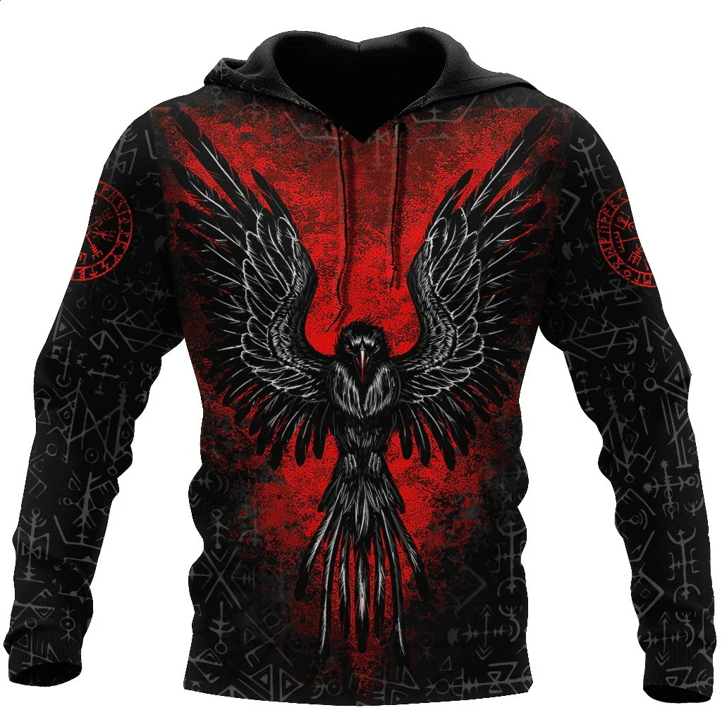 Large tattoo skull cross horror red 3D printed mens hooded sweatshirt casual tracking suit crow bad wolf animal clothing 240829