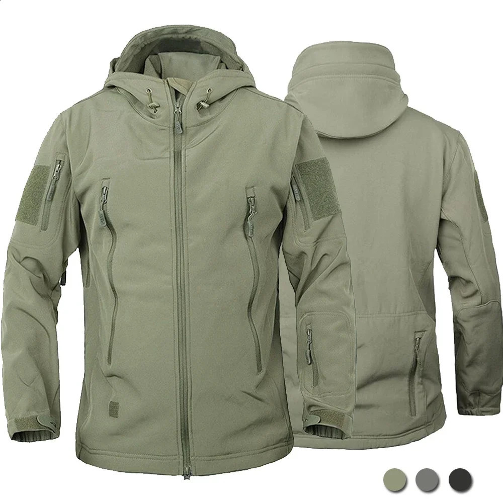 2024 fishing outdoor jacket mens shark skin soft shell tactical waterproof and windproof combat jacket mens hooded bomber jacket 240829