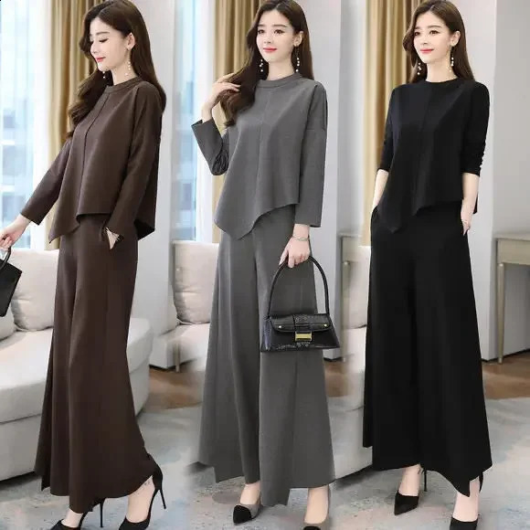 Plus Size Style Womens Bell Bottoms Twopiece Suit Agereducing Belly Covering Slimming Stylish Casual Elegant Skort 240829