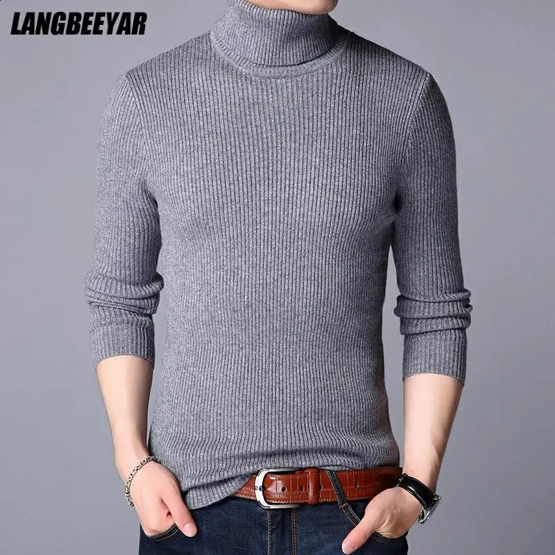 High quality and warm knitted turtle neck sweater with floral pattern winter solid color simple casual mens skydiving fashion clothing 240829