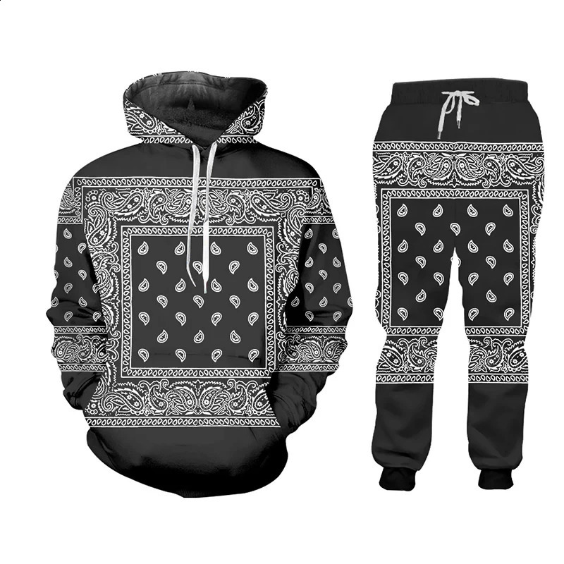 Paisley Graphic Cashew Flower Womens/Mens 2-piece Running 3D Pants Hoodie Red and Black Mens Track Wear Sports Pants Hoodie 240829