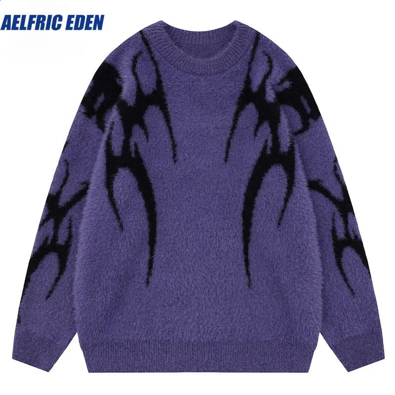 Aelfric Eden Mens Sweater Harajuku High Street Winter Warm Knitted Coat with Fine Stitch Pattern Top Loose Gothic Punk Zipper 240829