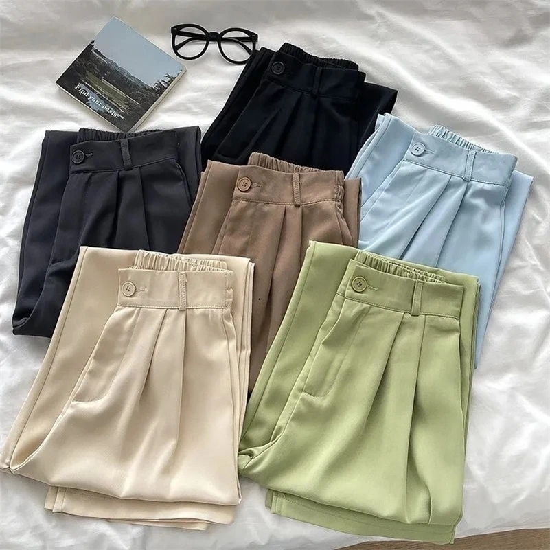 Elastic High Waist Pant 2024 Spring Summer Casual Loose Solid Pencil Trouser Office Ladies Work Nine Points Suit y240829
