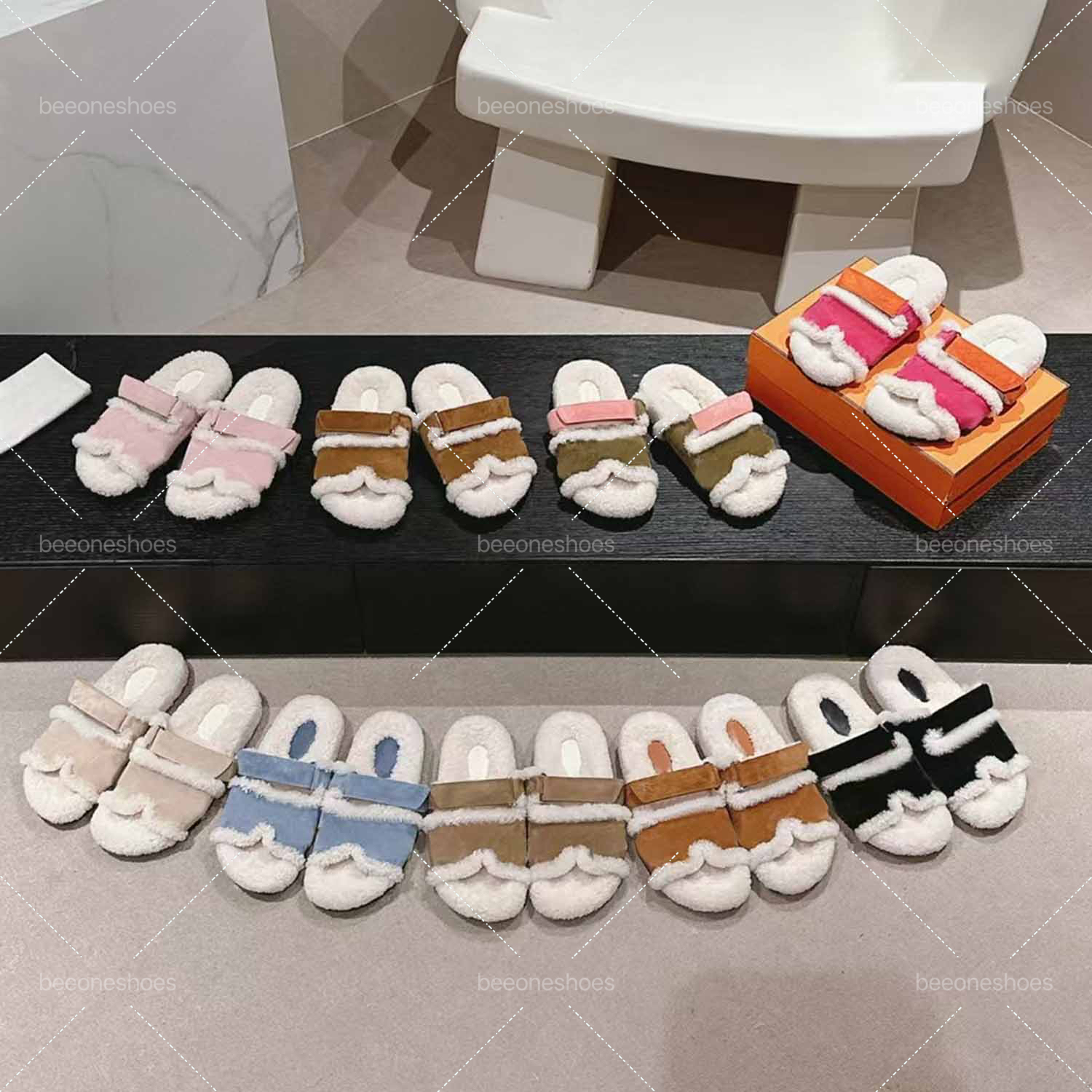 slides designer slippers women's genuine leather wool slippers Winter casual warm, comfortable and cute home sandals fluffy wool slippers EU