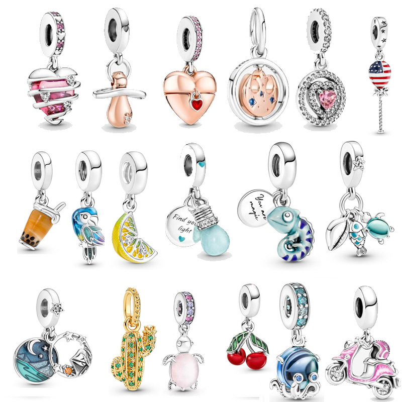 Lemon Bird Asymmetrical Cherry Fruit Baby Car Dangle Charms White Copper Alloy Original Beads For Jewelry Making Free Shipping