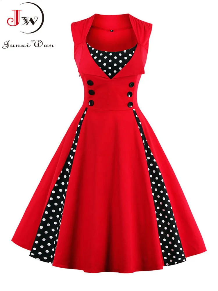 S-5XL Womens Retro Dress 1950s and 1960s Rockabily Point Swing Pin Summer Party Dress Elegant Tunic Vestidos Casual 240830