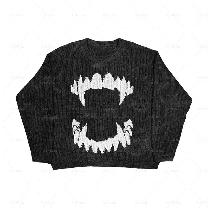 Oversized Sweater Hip Hop Street Clothing Knitted Sweater Mens Gothic Portrait Printing Pullover Autumn Original Cotton Sweater Womens Y2K 240829