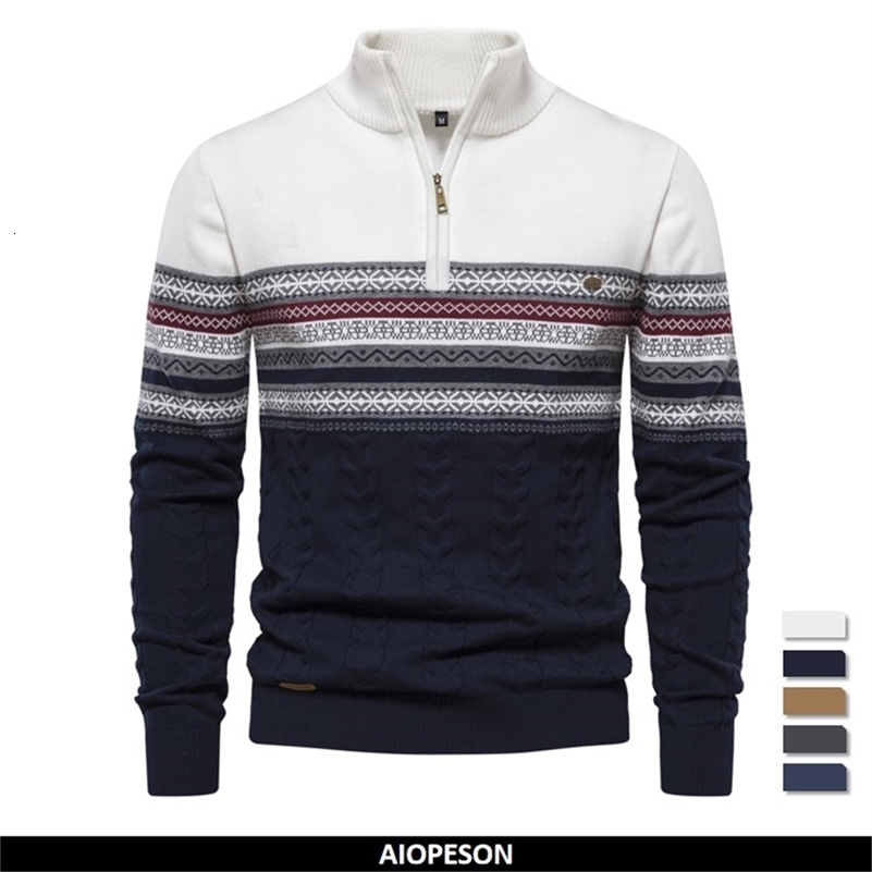 autumn high-quality zipper puller mens warm winter cotton sweater mens ethnic pattern casual mens sweater 240829