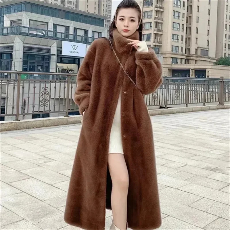 Long Mink Fur Integrated Fur Coat Womens Thick High-End Environmentally Friendly Coat WinterThick Warm Jackets 240829