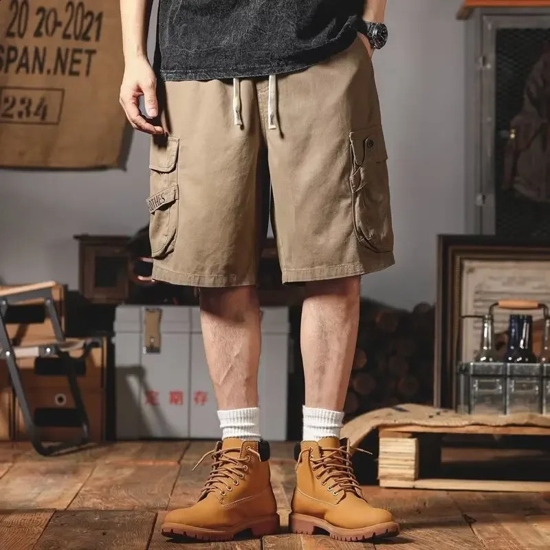 Pantalon de cargaison en coton à jambes droites en vrac d'été pour hommes shorts décontractés de style coréen