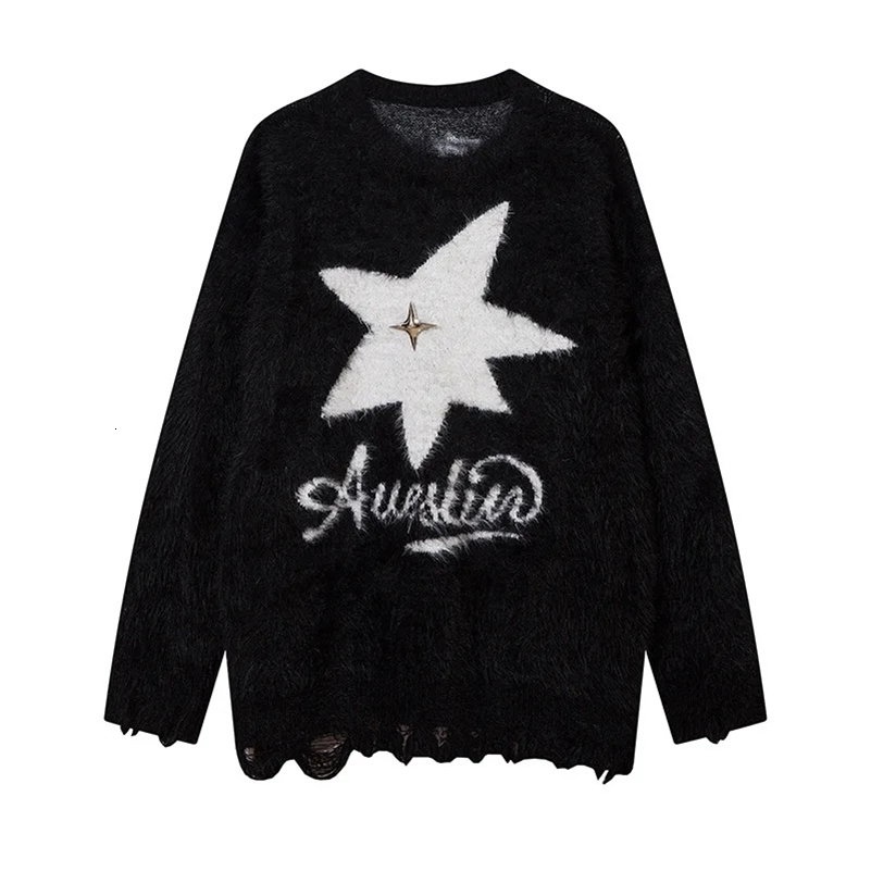 Yprs Mens Autumn/winter Vintage Star Angora Knitted Sweater Round Neck For Men Women Trendy Streetwear Lazy Pullover 240829