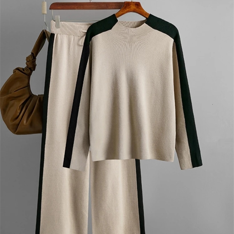 2 Piece Sets Outfits Elegant Knitted Sweater Autumn Winter Fashion ONeck Tops Suits Casual Pullover Women Pant y240829