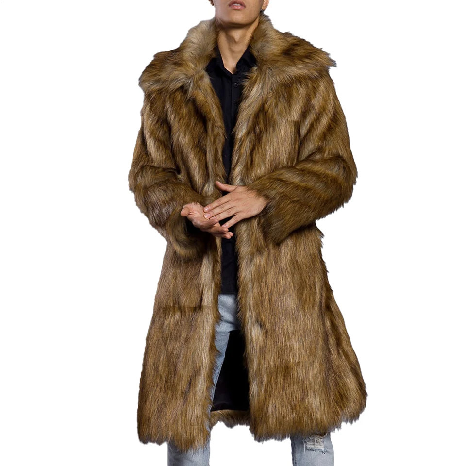 High Street Faux Fur Mens Long Coat Jacket Winter Warm Heavy Industry Haute Loose Casual Windbreakers Coats Clothing 240829