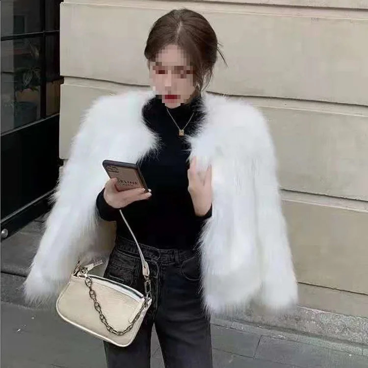 Autumn/winter White Fur Jacket For Women Cropped Korean Style Faux Fox Fur Overcoat Wholesale Young Fashion Coat 240829