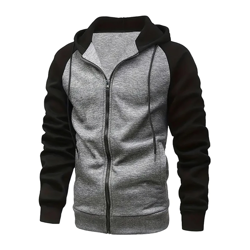 mens zipper colored square hooded sweatshirt casual and fashionable durable autumn and winter top Raglan sleeve hooded sweatshirt mens sportswear 24
