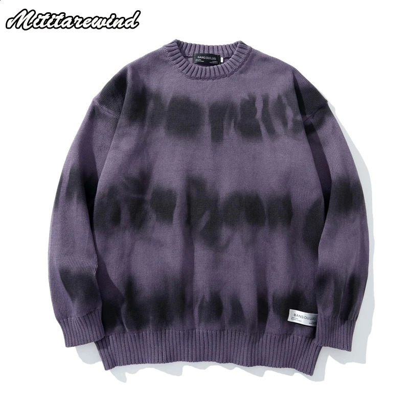 Hip Hop Autumn Mens Sweater Vintage Distressed Striped Crew Neck Couple Knitted Sweater Hip Hop Autumn Mens Oversized Sweater 240829