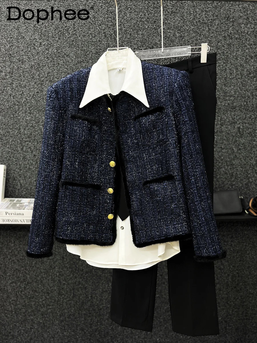 Fashion mens shoulder pad small perfume tweed coat mens autumn and winter casual short wool jacket long sleeve top 240830