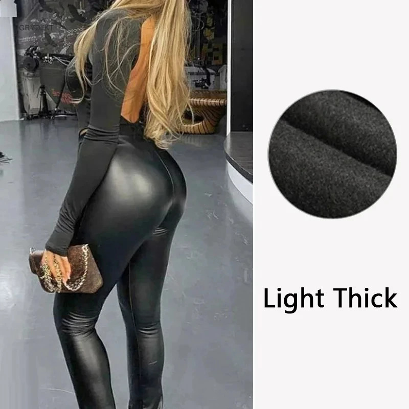 Large Winter PU Leather Legs Womens Thick Warm Legs High Waist Legs Black Leather Pants Womens 240829