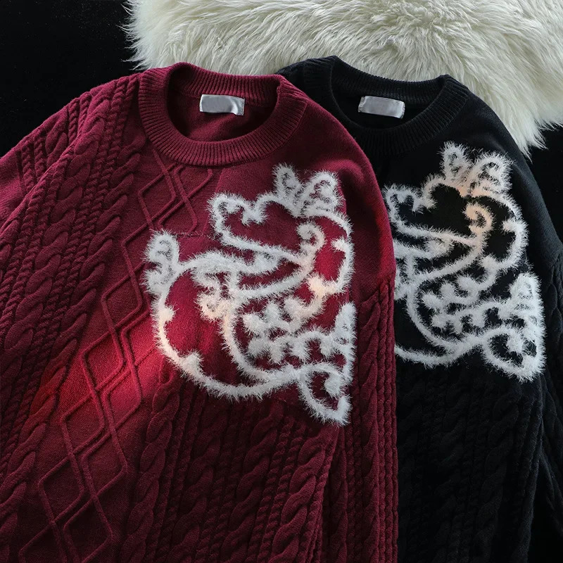 Zodiac Year Deer Plush Knitted Top Men Women Loose Fit Casual Style Couple Model Sweater Autumn Winter Factory Direct Sales 240829