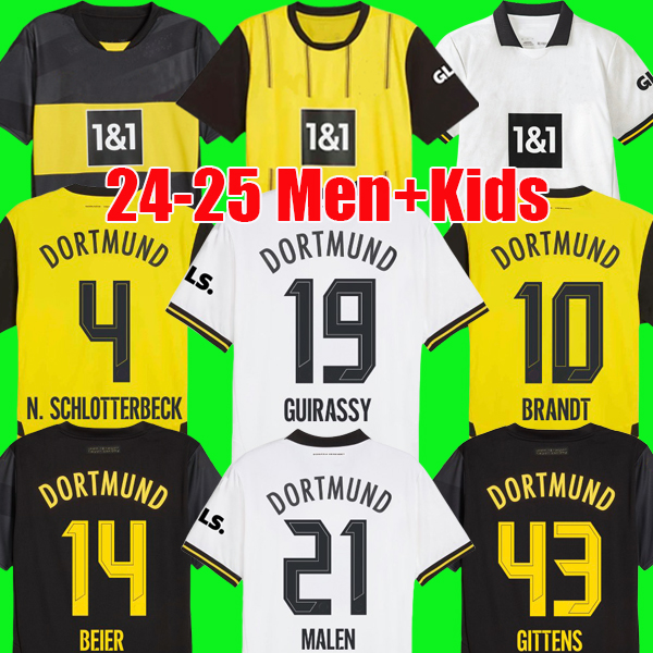 Adeyemi Guirassy Malen 24 25 Jerseys de football Dortmund 2024 2025 Football Shirt Beier Brandt Sabitzer F.Nmecha N.Schlotterbeck Men Kids sets R