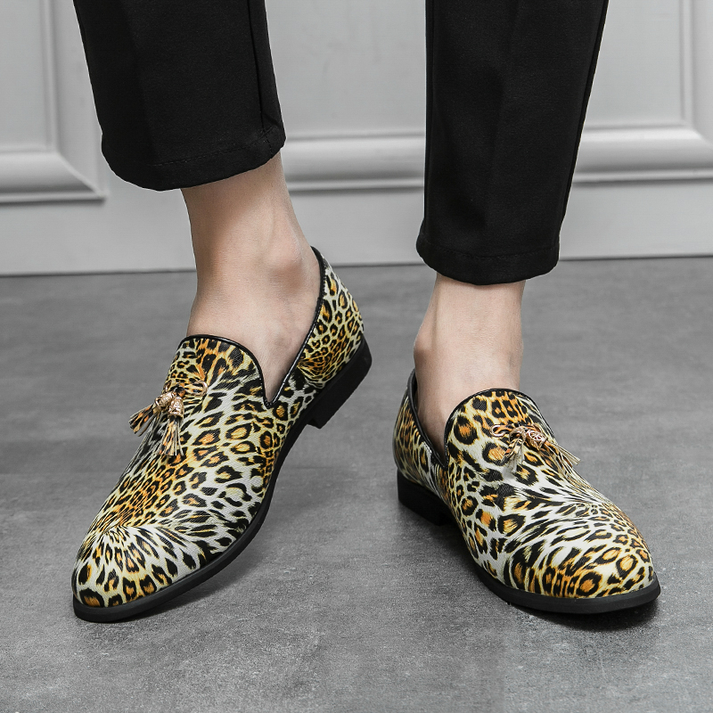 2025 Mens Leather Fashion Fringed Leopard Loafers Slip-on Party Casual Shoes for Men Large Size 38-46 Free bc1b