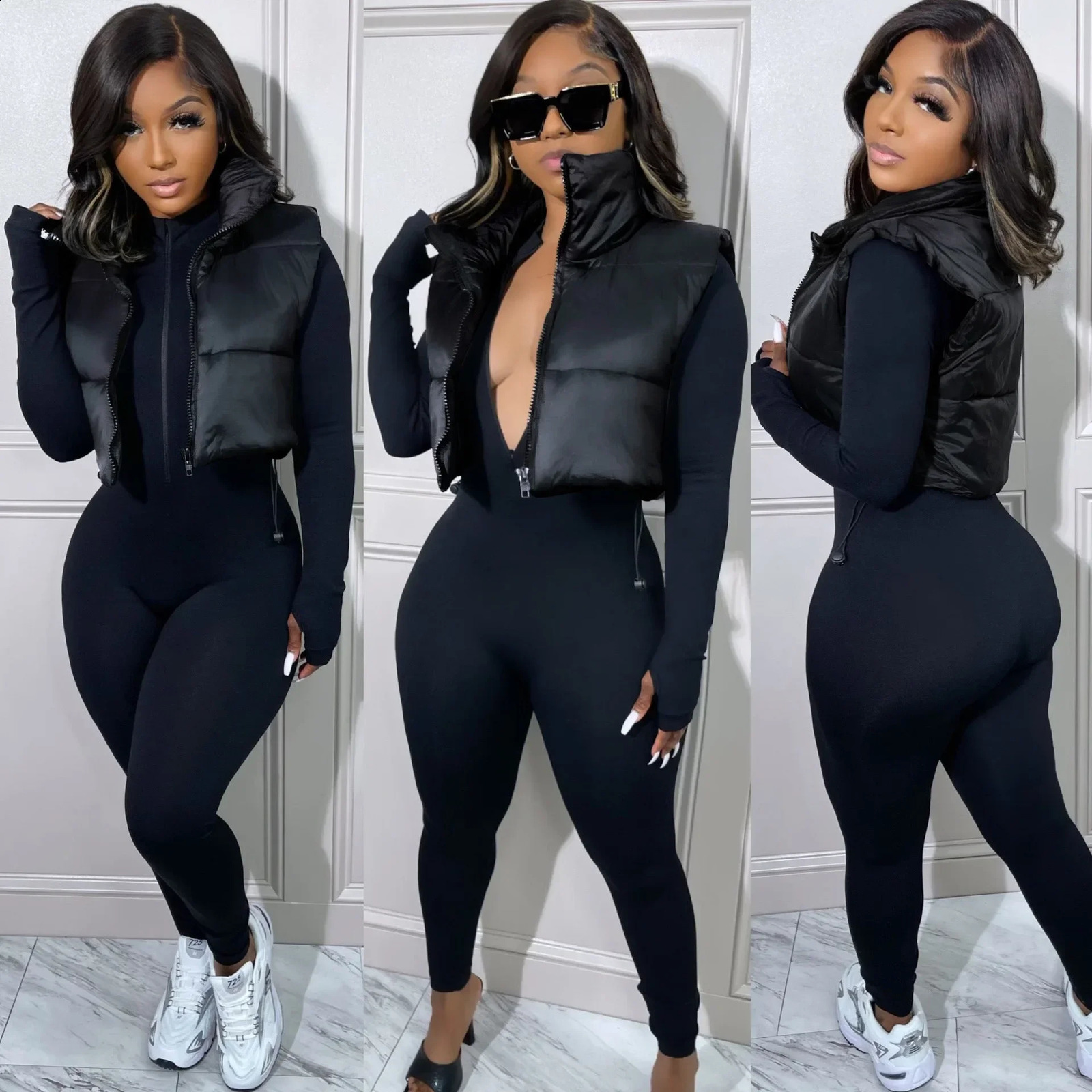 Womens winter vest fashionable synthetic leather apron jacket retro PU black and white womens short waist coat fashionable top 240830