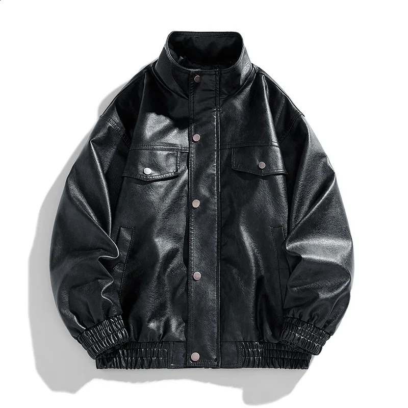 6798Autumn and winter men PU leather coat stand collar motorcycle jacket leather men Korean version slim fashion mens wear 240830