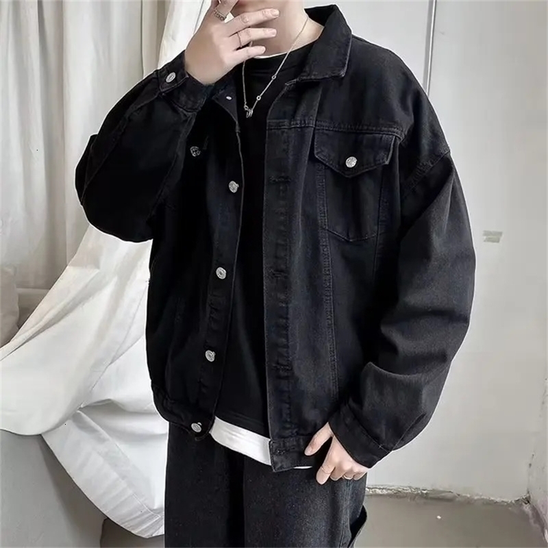 Denim Jacket For Men Loose Fit Casual Workwear Autumn Korean Style Trendy Top Versatile Jacket Sleeves 240829
