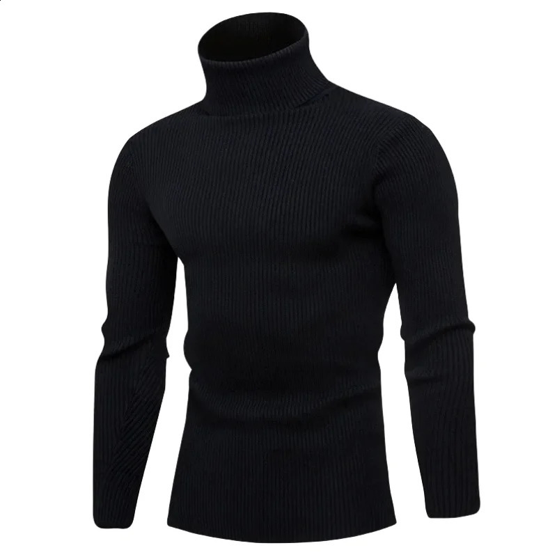 autumn and winter turtle neck sweater mens solid color casual wool knitted fleece sweater mens slim fit fleece mens clothing 240829