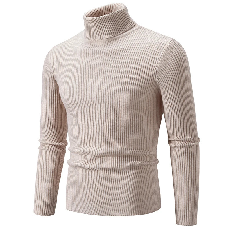 Autumn and Winter Turtleneck Mens Sweater Warm Knitted Solid Color Pulled Mens Slimming Casual Turtleneck Knitted Mens Sweater 240829