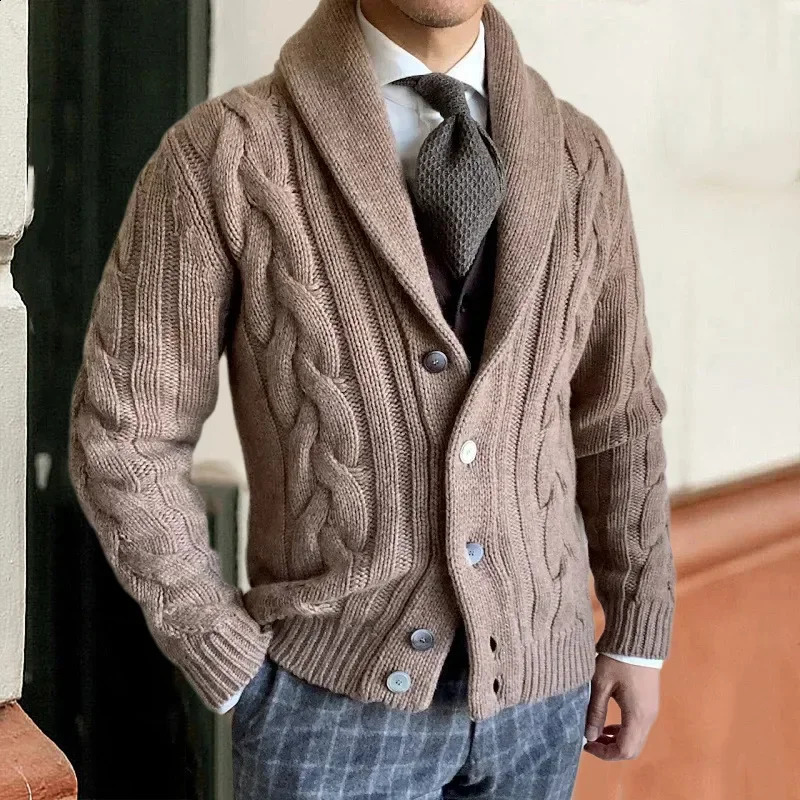 Spring Summer Knitted Cardigan Mens Lapel Long Sleeve Twisted Sweater Coat Fashion Casual Sweaters Knitwear 240829