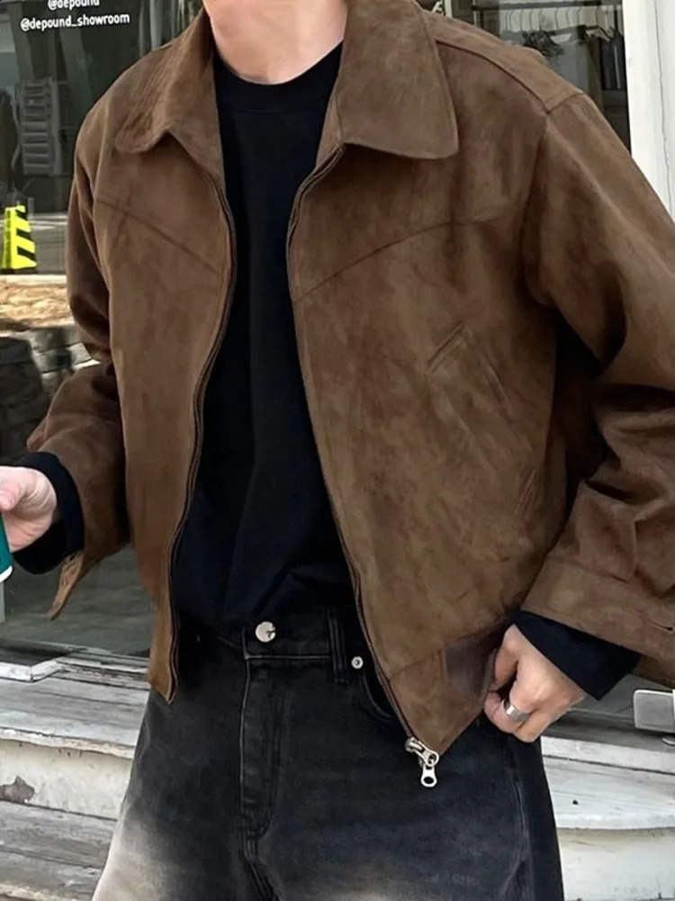 Melard Brown Suede Jacket Mens Autumn Winter Personalized Short Detroit Casual Cargo American Bomber Jacket 240830