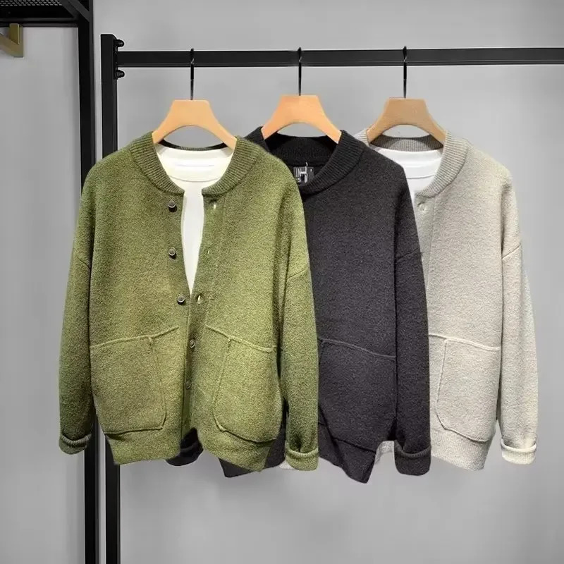 Arrival Fall Winter Knit Cardigan Sweater For Men Fashionable Korean Style Casual Solid Color Idle Fashion Knit Jacket 240829