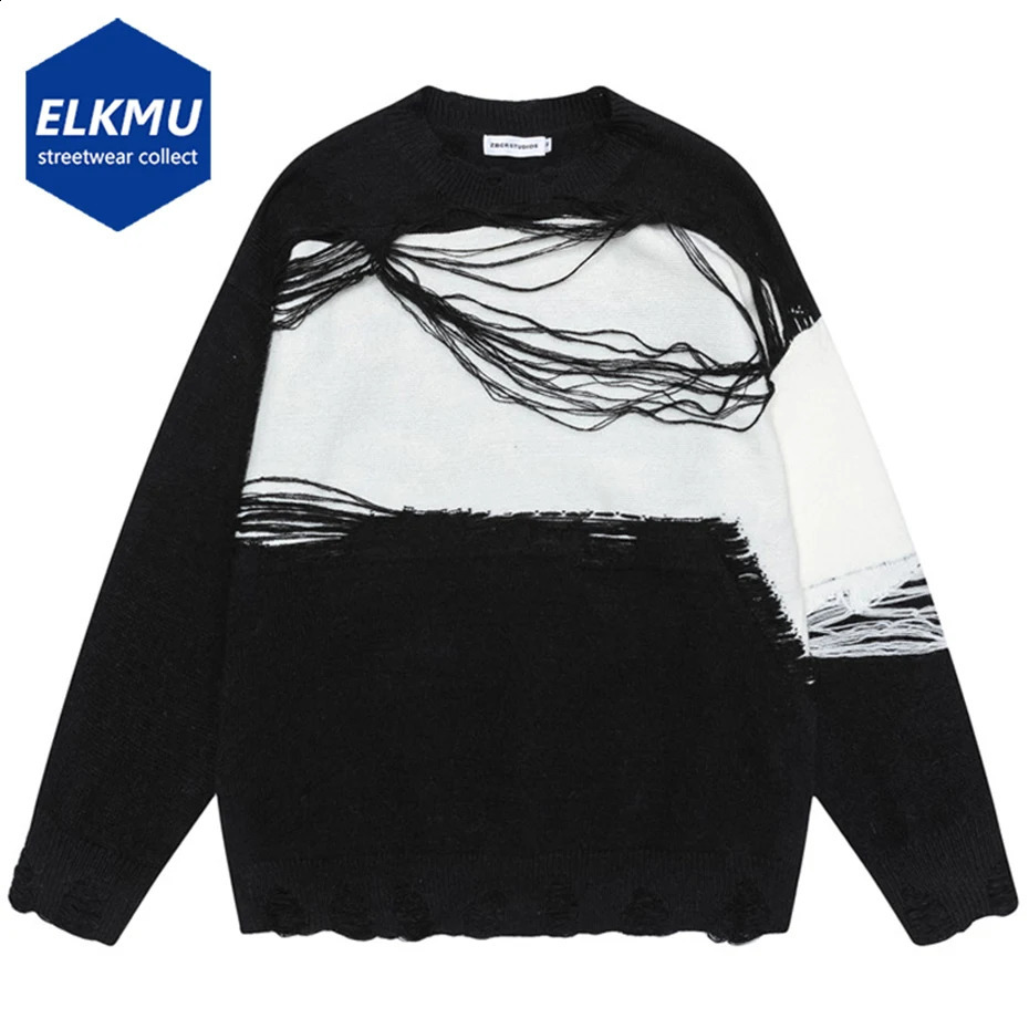 Tasse Patchwork Men Sweater Y2K Vintage Loose Knitted Jumper Black Pullover Sweaters Harajuku Oversized Hip Hop Sweater Unisex 240829